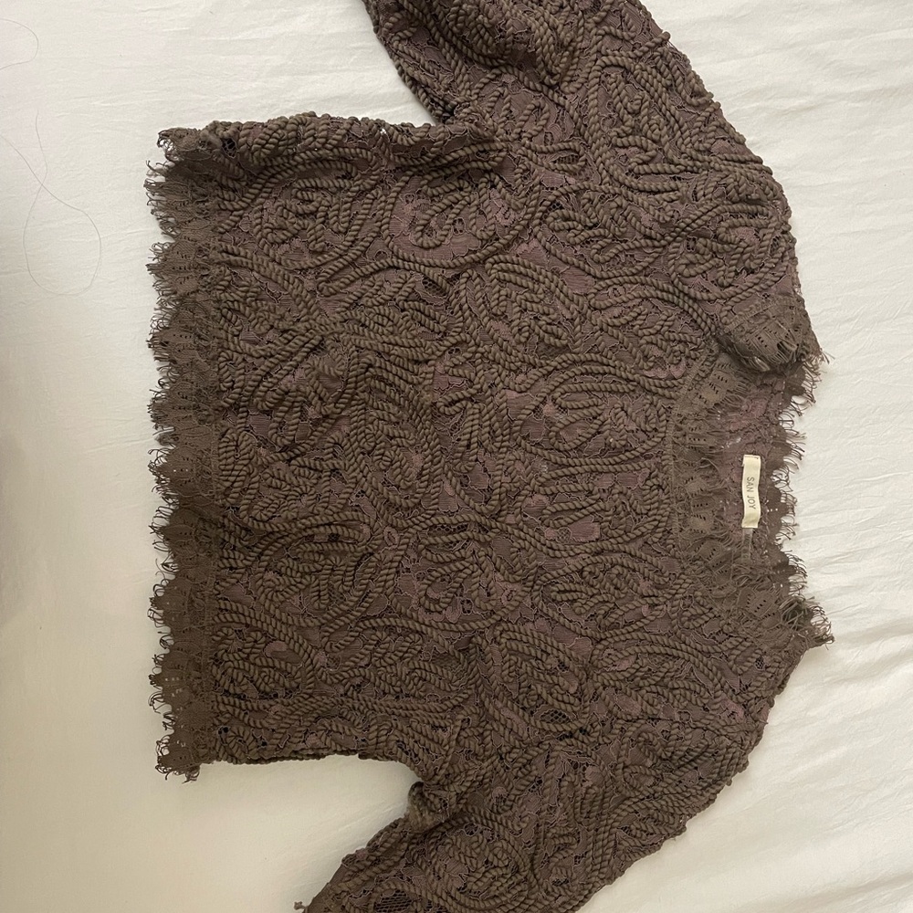 Brown Textured Long Sleeve Top